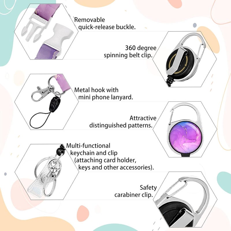 Boutilon ID Badge Holder with Lanyard,Retractable ID Badge Card Holders Detachable Neck Lanyard Strap with Badge Reel and Vertical ID Holder for Nurse Students Teachers Office Staff(Marble 2) - Image 5